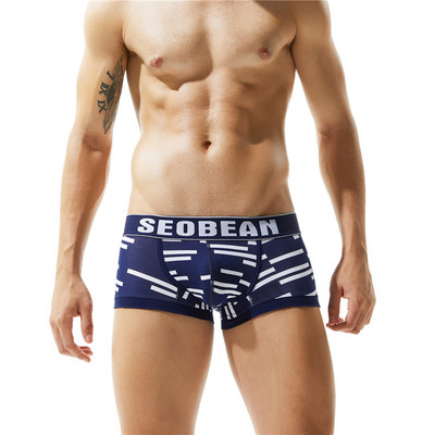SEOBEAN Lenjerie de corp din bumbac pentru bărbați, sport sexy, cu talie joasă, cu dungi, boxeri respirabili