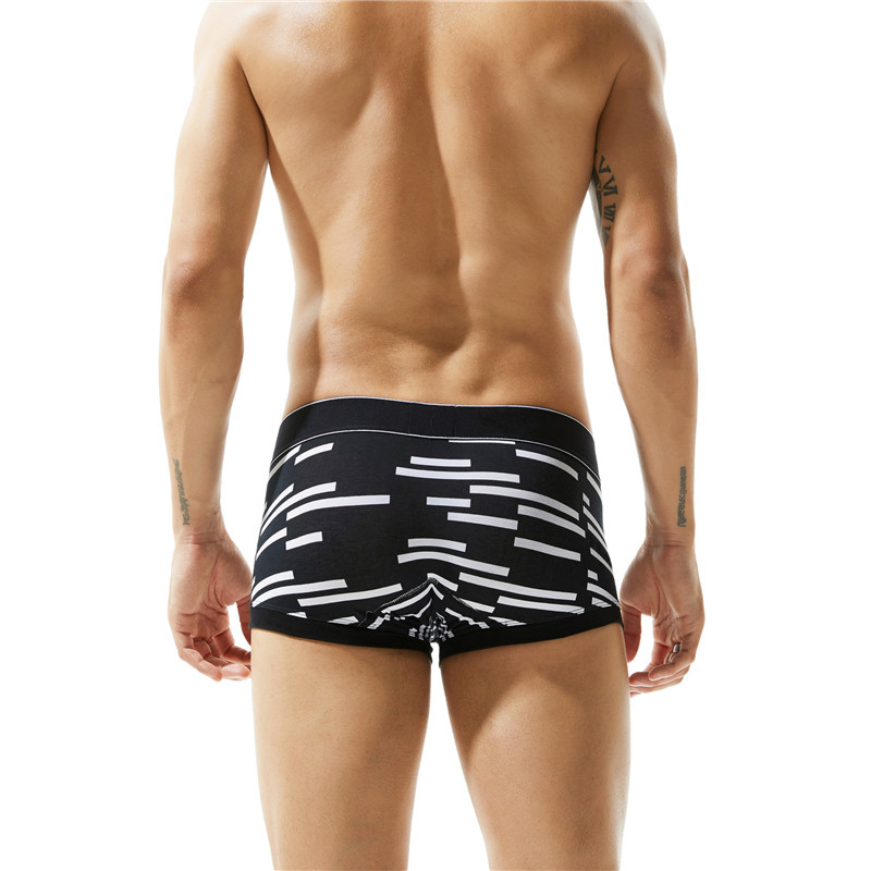 SEOBEAN Lenjerie de corp din bumbac pentru bărbați, sport sexy, cu talie joasă, cu dungi, boxeri respirabili