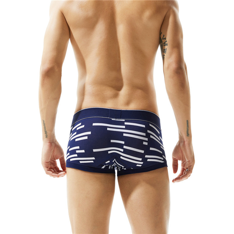 SEOBEAN Lenjerie de corp din bumbac pentru bărbați, sport sexy, cu talie joasă, cu dungi, boxeri respirabili