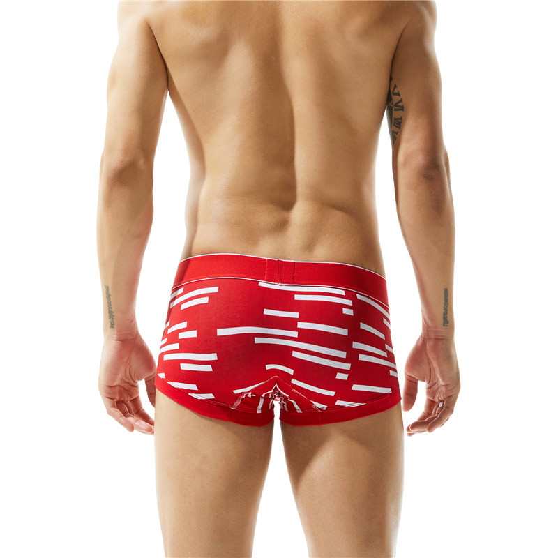 SEOBEAN Lenjerie de corp din bumbac pentru bărbați, sport sexy, cu talie joasă, cu dungi, boxeri respirabili