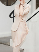 Jesenski korejski modni ženski blejzer odijela Ležerne vintage plisirane jakne Ravno odijelo s hlačama dugih rukava Poslovna 2-dijelna odjeća