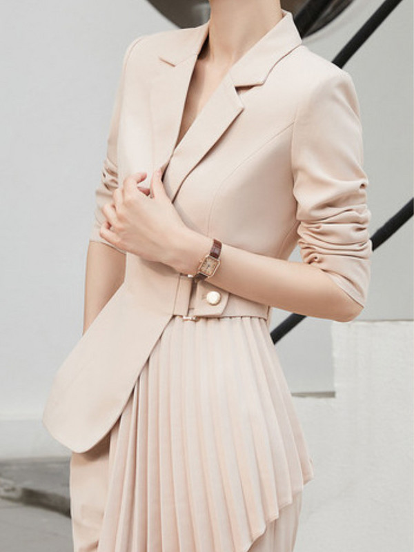 Jesenski korejski modni ženski blejzer odijela Ležerne vintage plisirane jakne Ravno odijelo s hlačama dugih rukava Poslovna 2-dijelna odjeća