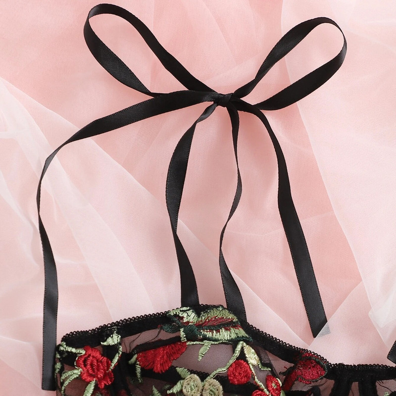 Naiste aluspesu must rinnahoidja ja aluspükste komplekt läbipaistev rinnahoidja komplekt pesu Kawaii kirsi tikandiga aluspesu naiste rinnahoidja voodrita