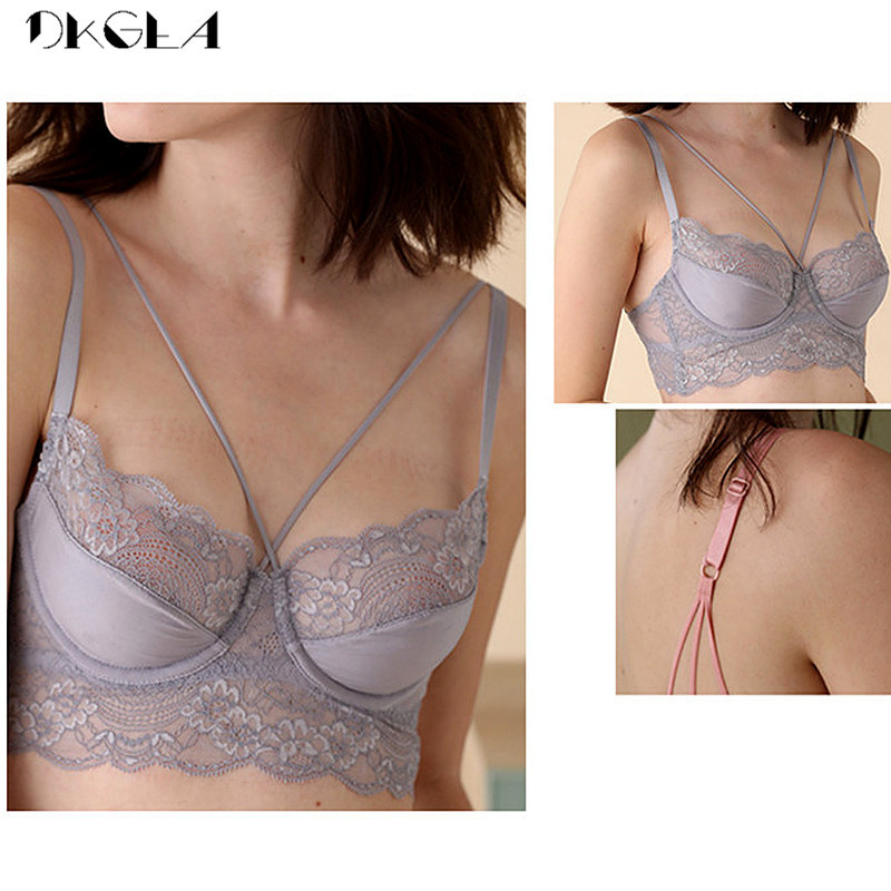Νέο ψηλόμεσο γκρι σουτιέν Σετ εσώρουχα με κέντημα στηθόδεσμος μόδας Διαφανές μαύρο βαθύ V δαντέλα Εσώρουχα Γυναικεία Σετ σουτιέν Σέξι
