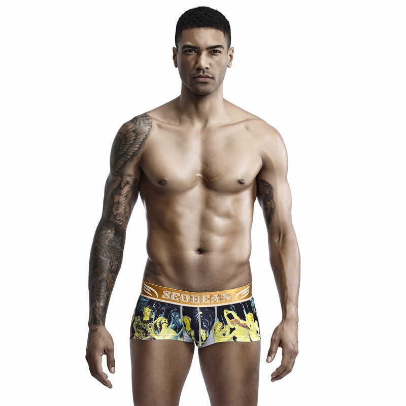 SEOBEAN Lenjerie de corp pentru bărbați noi Boxer confortabil cu imprimare personalizată Boxeri sexy cu talie joasă, respirabili