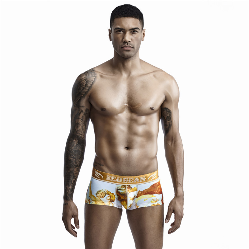 SEOBEAN Lenjerie de corp pentru bărbați noi Boxer confortabil cu imprimare personalizată Boxeri sexy cu talie joasă, respirabili