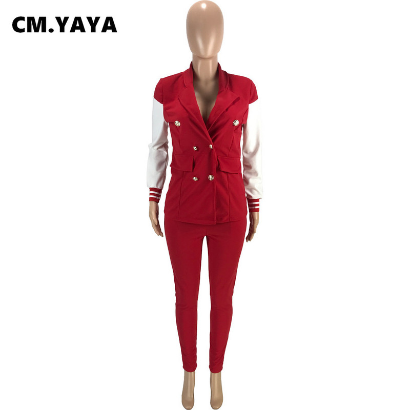 CM.YAYA Γυναικεία αθλητική φόρμα σε στυλ μπέιζμπολ με οδοντωτό λαιμό blazer κοστούμι παντελόνι που ταιριάζει σε δύο 2 τεμάχια σετ γραφείο Γυναικεία φούτερ