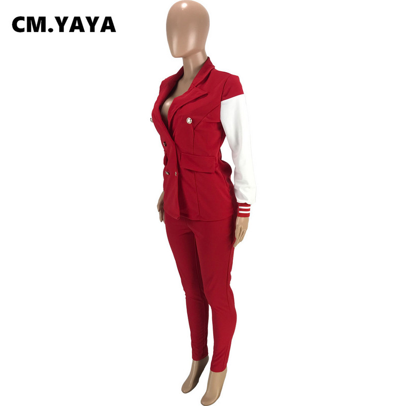 CM.YAYA Γυναικεία αθλητική φόρμα σε στυλ μπέιζμπολ με οδοντωτό λαιμό blazer κοστούμι παντελόνι που ταιριάζει σε δύο 2 τεμάχια σετ γραφείο Γυναικεία φούτερ