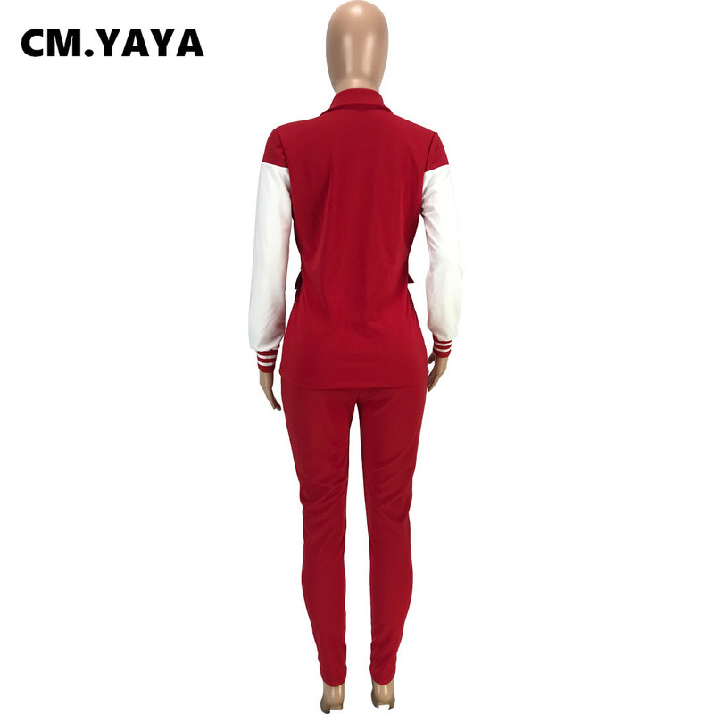 CM.YAYA Γυναικεία αθλητική φόρμα σε στυλ μπέιζμπολ με οδοντωτό λαιμό blazer κοστούμι παντελόνι που ταιριάζει σε δύο 2 τεμάχια σετ γραφείο Γυναικεία φούτερ