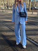 Costum cu pantaloni de damă Blazer albastru Costume cu pantaloni de primăvară Ținute formale pentru femei Office Lady Sets de pantaloni Jachetă de primăvară cu un singur nasture