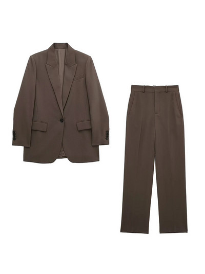 Costum cu pantaloni de damă Blazer albastru Costume cu pantaloni de primăvară Ținute formale pentru femei Office Lady Sets de pantaloni Jachetă de primăvară cu un singur nasture