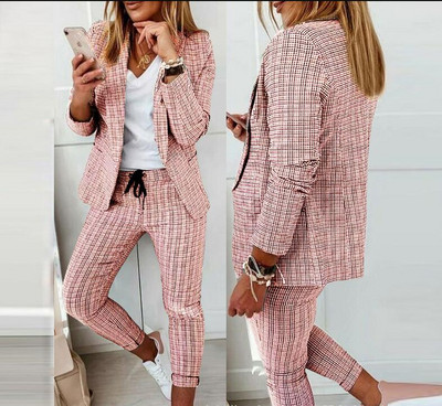 CM.YAYA Houndstooth Γυναικεία κοστούμι παντελόνι γραφείου και μπλουζάκια που ταιριάζουν σε δύο σετ 2 τεμαχίων Κομψή γυναικεία φόρμα αθλητικής φόρμας