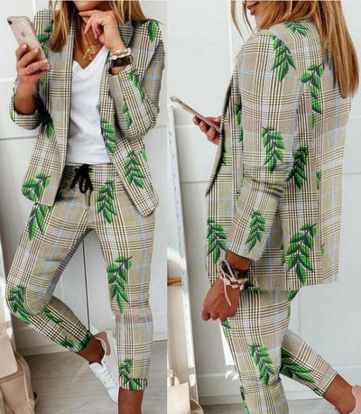 CM.YAYA Houndstooth Γυναικεία κοστούμι παντελόνι γραφείου και μπλουζάκια που ταιριάζουν σε δύο σετ 2 τεμαχίων Κομψή γυναικεία φόρμα αθλητικής φόρμας