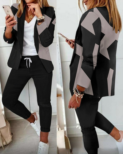 CM.YAYA Houndstooth Γυναικεία κοστούμι παντελόνι γραφείου και μπλουζάκια που ταιριάζουν σε δύο σετ 2 τεμαχίων Κομψή γυναικεία φόρμα αθλητικής φόρμας