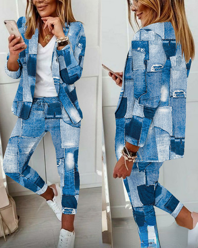 CM.YAYA Houndstooth Γυναικεία κοστούμι παντελόνι γραφείου και μπλουζάκια που ταιριάζουν σε δύο σετ 2 τεμαχίων Κομψή γυναικεία φόρμα αθλητικής φόρμας