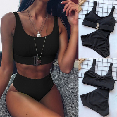 2021 Νέο σέξι ψηλόμεσο μπικίνι μαγιό Γυναικεία μαγιό Bandeau Push Up Σετ μπικίνι αγκράφα Μαγιό Παραλία Μαγιό