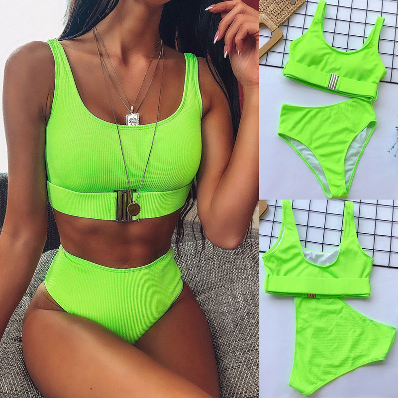 2021 Νέο σέξι ψηλόμεσο μπικίνι μαγιό Γυναικεία μαγιό Bandeau Push Up Σετ μπικίνι αγκράφα Μαγιό Παραλία Μαγιό