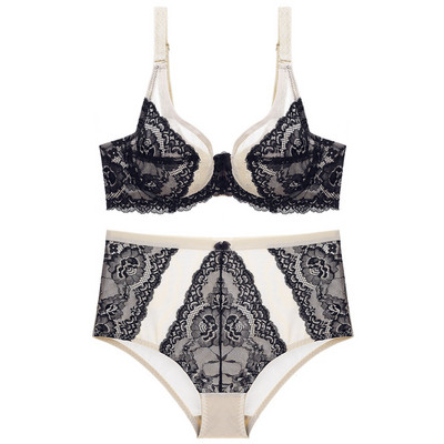 Σέξι εξαιρετικά λεπτό διαφανές διχτυωτό σουτιέν με δαντέλα Σετ εσώρουχα με ψηλόμεσο σετ U εξώπλατο Push Up See Through σουτιέν Γυναικεία εσώρουχα