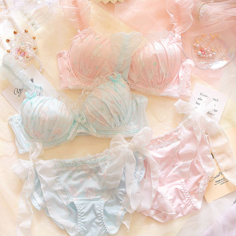 Jaapani armas armas lolita my melody aluspesu tüdruk pehme terasrõngaga rinnahoidja komplekt pluss suuruses push up naiste aluspesu aluspükstega