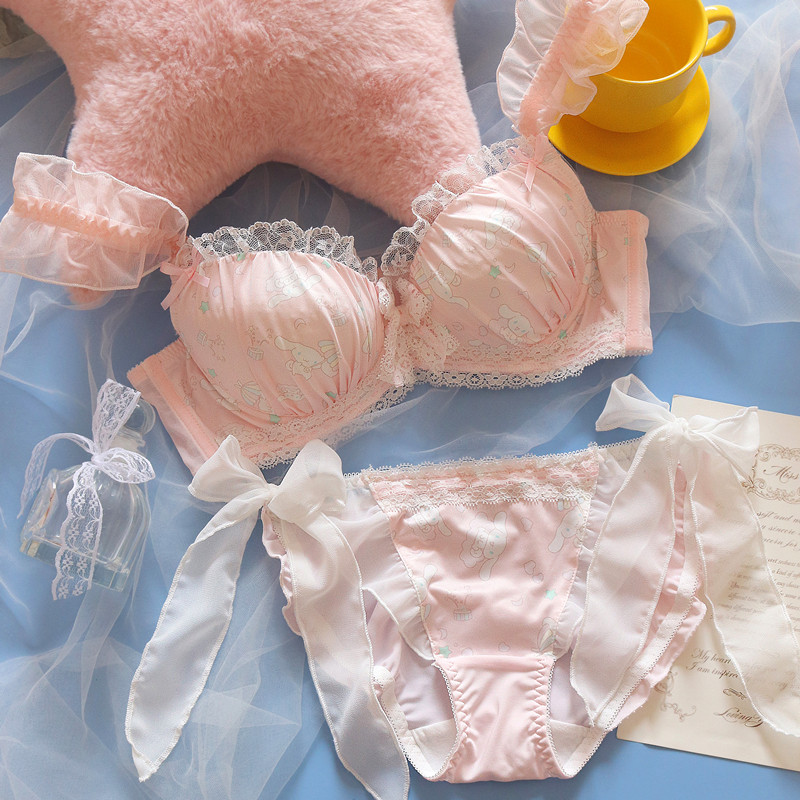 Jaapani armas armas lolita my melody aluspesu tüdruk pehme terasrõngaga rinnahoidja komplekt pluss suuruses push up naiste aluspesu aluspükstega