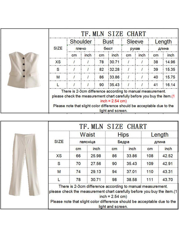TFMLN 2 tk. Naiste soliidsed bleiserikomplektid 2022. aasta ilusad õlarihmadeta üherealised topid + sirged lõhikuga püksid lihtsad lukuga püksid