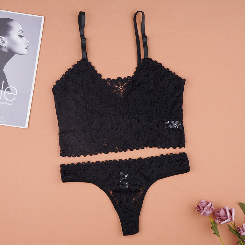 Set Sutien Slip Lenjerie Sexy Lenjerie Intima Pentru Femei Vestă din dantelă solidă Costumul tanga Top cu tub Seturi Confort Erotic Intim