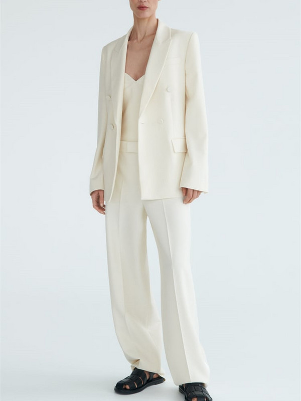 KEYANKETIAN Fasion naiste ülikond, sobiv kaherealine bleiser siidist satiinist naiste kontori pikad püksid, tööriietus, tugev jope ja püksid