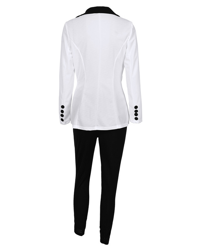 2022 m. Moterų atleista apykakle dvieilis ilgomis rankovėmis švarkas ir paprastų kelnių rinkinys Dviejų dalių elegantiškas kostiumas biuro moteriškas kostiumas