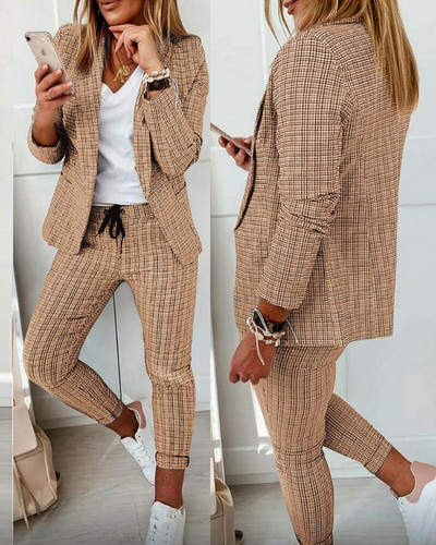 Set două piese la modă pentru femei, ținute 2022 de toamnă pentru femei, blazer cu imprimeu, haină, pantaloni cu șnur, costum pentru femei, set casual