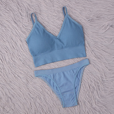 SALSPOR Set de topuri fără cusături Chiloți Femei Costum de lenjerie intima fără fir cu talie joasă Seturi de sutiene căptușite moale Bralette fără spate Lenjerie