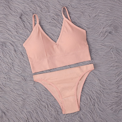 SALSPOR Set de topuri fără cusături Chiloți Femei Costum de lenjerie intima fără fir cu talie joasă Seturi de sutiene căptușite moale Bralette fără spate Lenjerie