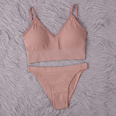 SALSPOR Set de topuri fără cusături Chiloți Femei Costum de lenjerie intima fără fir cu talie joasă Seturi de sutiene căptușite moale Bralette fără spate Lenjerie