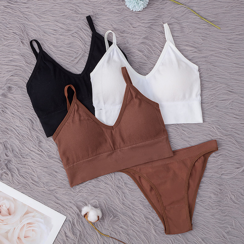 SALSPOR Set de topuri fără cusături Chiloți Femei Costum de lenjerie intima fără fir cu talie joasă Seturi de sutiene căptușite moale Bralette fără spate Lenjerie