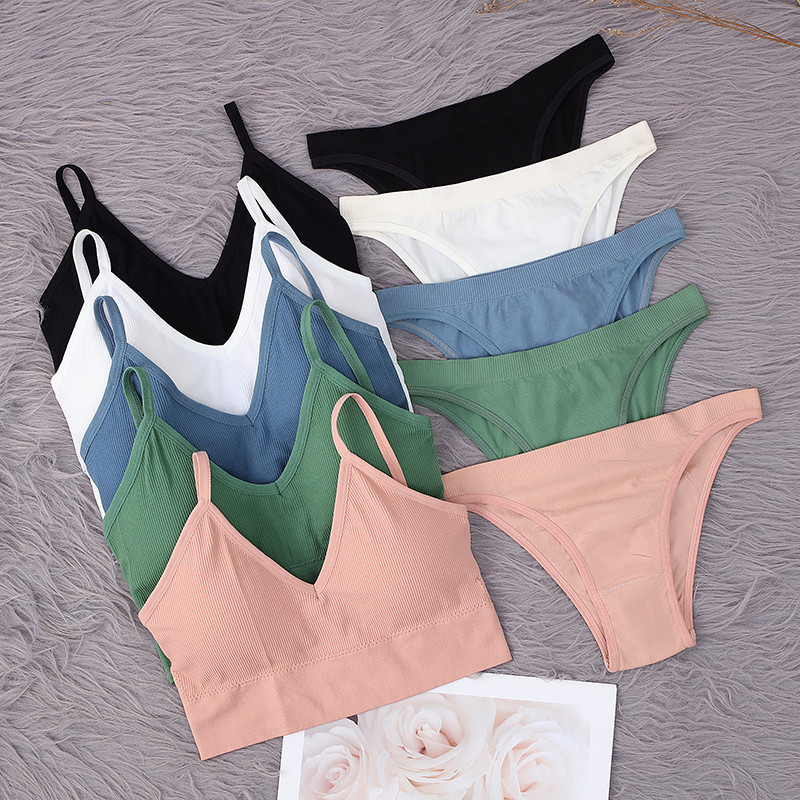 SALSPOR Set de topuri fără cusături Chiloți Femei Costum de lenjerie intima fără fir cu talie joasă Seturi de sutiene căptușite moale Bralette fără spate Lenjerie