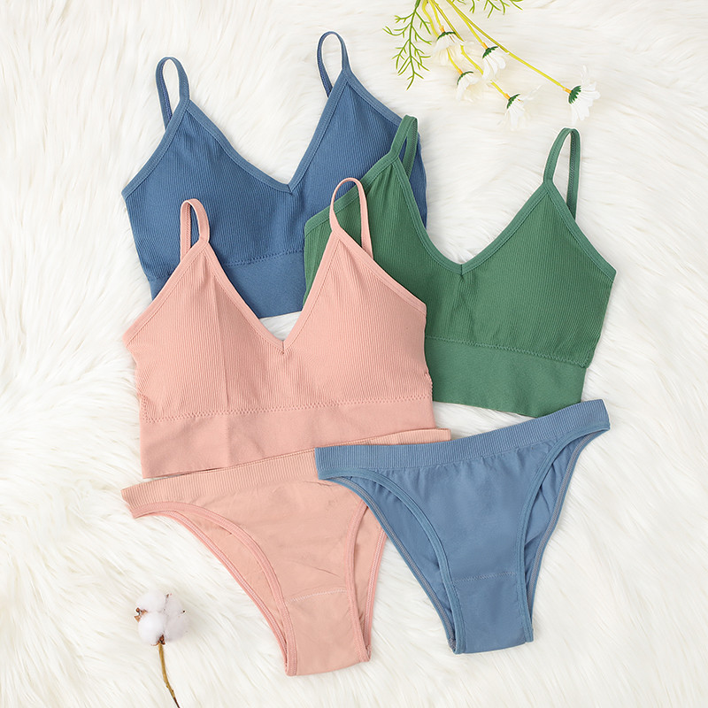 SALSPOR Set de topuri fără cusături Chiloți Femei Costum de lenjerie intima fără fir cu talie joasă Seturi de sutiene căptușite moale Bralette fără spate Lenjerie