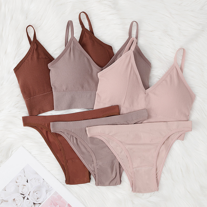 SALSPOR Set de topuri fără cusături Chiloți Femei Costum de lenjerie intima fără fir cu talie joasă Seturi de sutiene căptușite moale Bralette fără spate Lenjerie