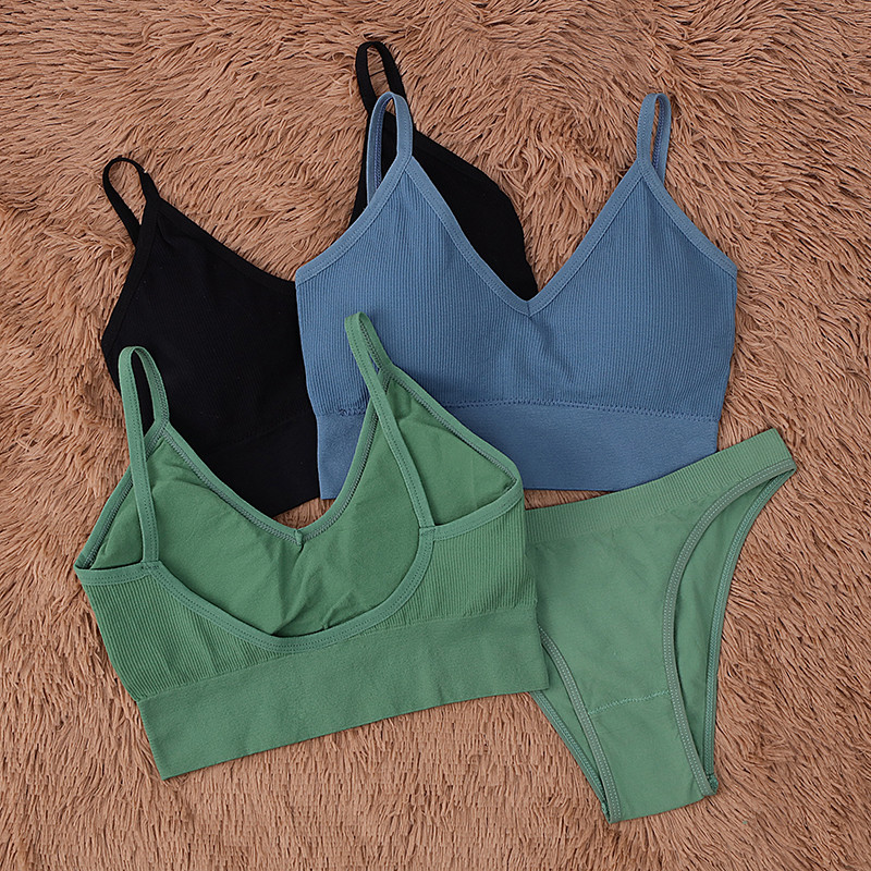 SALSPOR Set de topuri fără cusături Chiloți Femei Costum de lenjerie intima fără fir cu talie joasă Seturi de sutiene căptușite moale Bralette fără spate Lenjerie