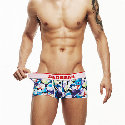 SEOBEAN Νέα ανδρικά βαμβακερά εσώρουχα σέξι λουλούδια μπόξερ σορτς με άνετη αναπνοή με χαμηλή μέση