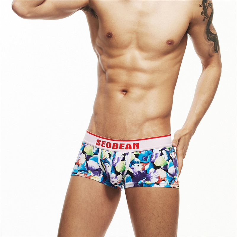 SEOBEAN Νέα ανδρικά βαμβακερά εσώρουχα σέξι λουλούδια μπόξερ σορτς με άνετη αναπνοή με χαμηλή μέση