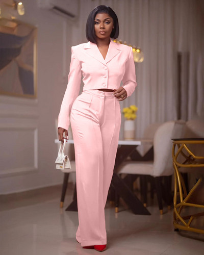 CM.YAYA Vintage ženski jednoredni mini blejzer odijelo i ravne široke hlače, dva dvodijelna kompleta Ženska ulična OL Chic odjeća