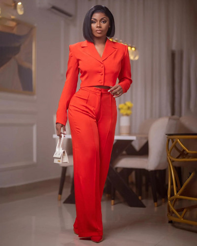 CM.YAYA Vintage ženski jednoredni mini blejzer odijelo i ravne široke hlače, dva dvodijelna kompleta Ženska ulična OL Chic odjeća