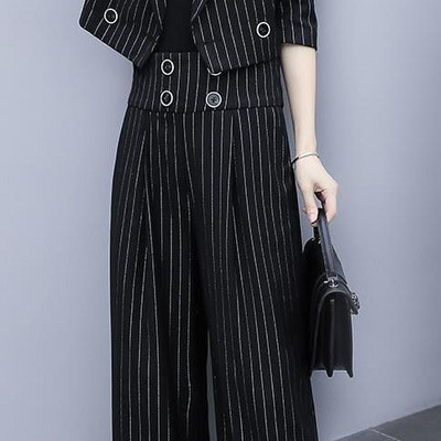 Madinga vintažinė laisvalaikio švarkelis, moteriška biuro plona striukė arba aukštu juosmeniu plačios kelnės Dryžuotos moteriškos Harajuku laisvos, patogios
