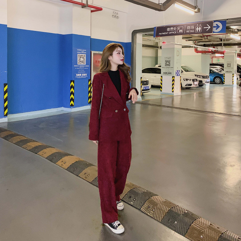 2021. aasta talv, uus naiste šikk bleiser, velvetist kaheosaline komplekt, vintage sälguga kaherealine mantel ja pikad püksid S9N702K