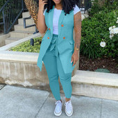 Set două piese cu imprimeu în dungi Femei Blazer fără mâneci haine geneve pantaloni ținute office doamnă elegante de lucru 2 buc costume ansamblu femei