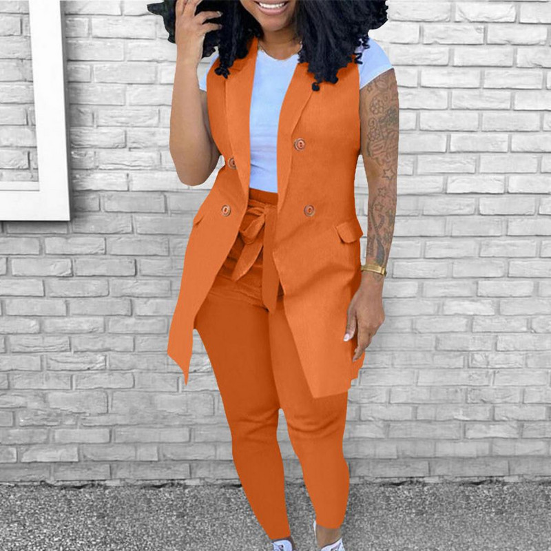 Set două piese cu imprimeu în dungi Femei Blazer fără mâneci haine geneve pantaloni ținute office doamnă elegante de lucru 2 buc costume ansamblu femei