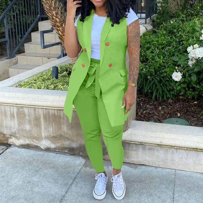 Set două piese cu imprimeu în dungi Femei Blazer fără mâneci haine geneve pantaloni ținute office doamnă elegante de lucru 2 buc costume ansamblu femei