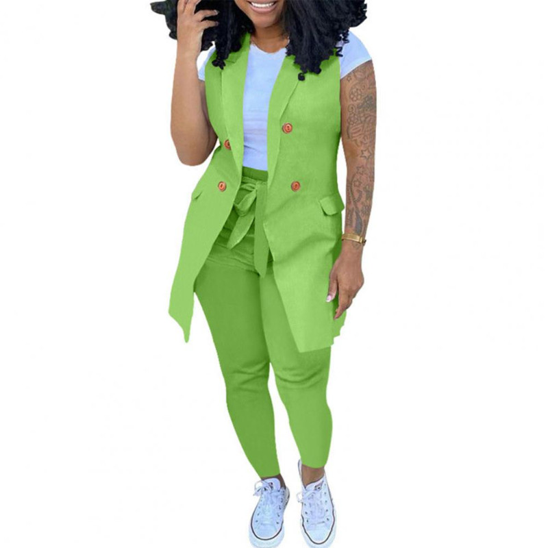 Set două piese cu imprimeu în dungi Femei Blazer fără mâneci haine geneve pantaloni ținute office doamnă elegante de lucru 2 buc costume ansamblu femei