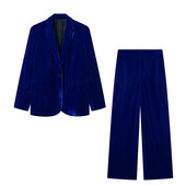 Naiste 2022. aasta sügis-talv uus vabaajamoe sametine bleiser Retro revääriga pikkade varrukatega, soliidne jakk + laia toruga püksid