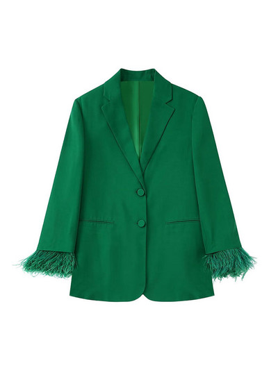 TRAF Moda Femei Cu Pene Blazer Nasturi în față și Pantaloni lați cu talie elastică înaltă Seturi de două piese Femeii