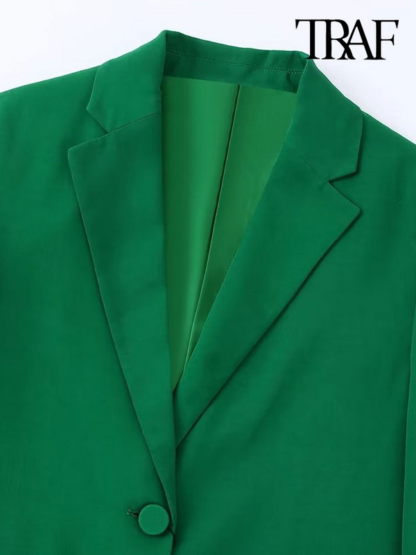 TRAF Moda Femei Cu Pene Blazer Nasturi în față și Pantaloni lați cu talie elastică înaltă Seturi de două piese Femeii